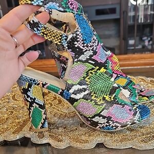 Vibrant Multicolor Snake Print Women's Heels